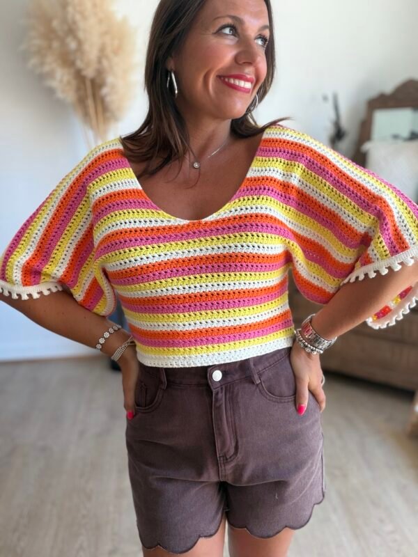 Top en crochet rayé – Modèle Lison