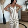 Robe longue rayé beige – Modèle Rebecca