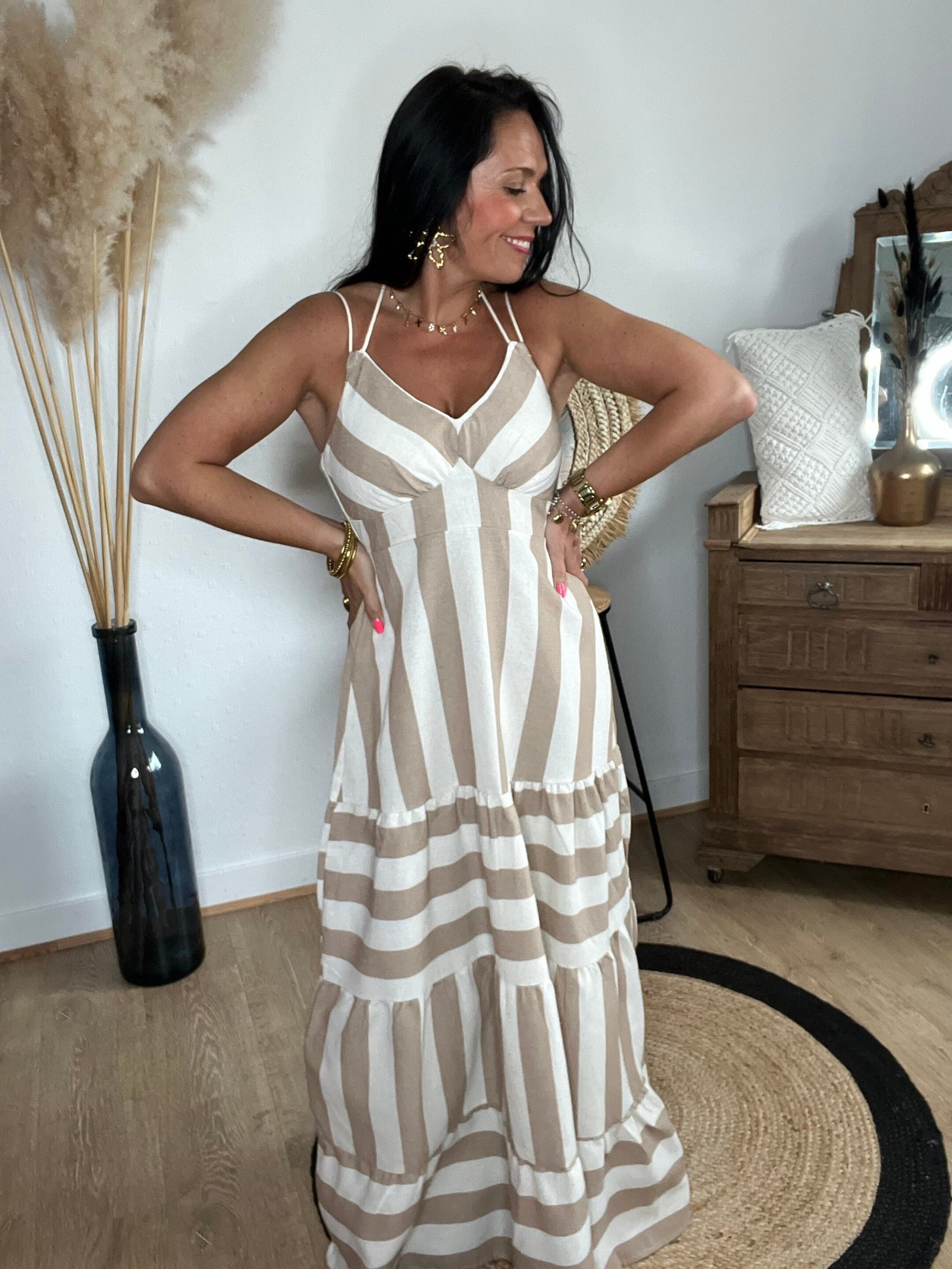 Robe longue rayé beige – Modèle Rebecca