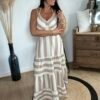 Robe longue rayé beige – Modèle Rebecca