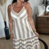 Robe longue rayé beige – Modèle Rebecca