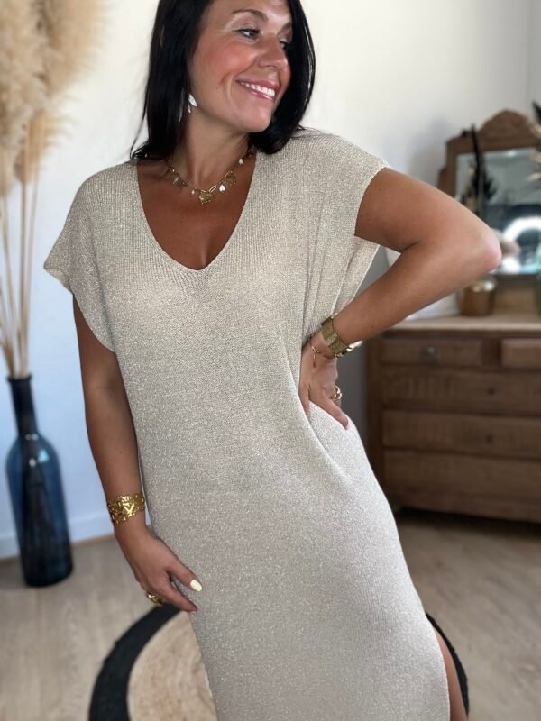Robe manches courtes dore pailletté – Modèle Ibiza