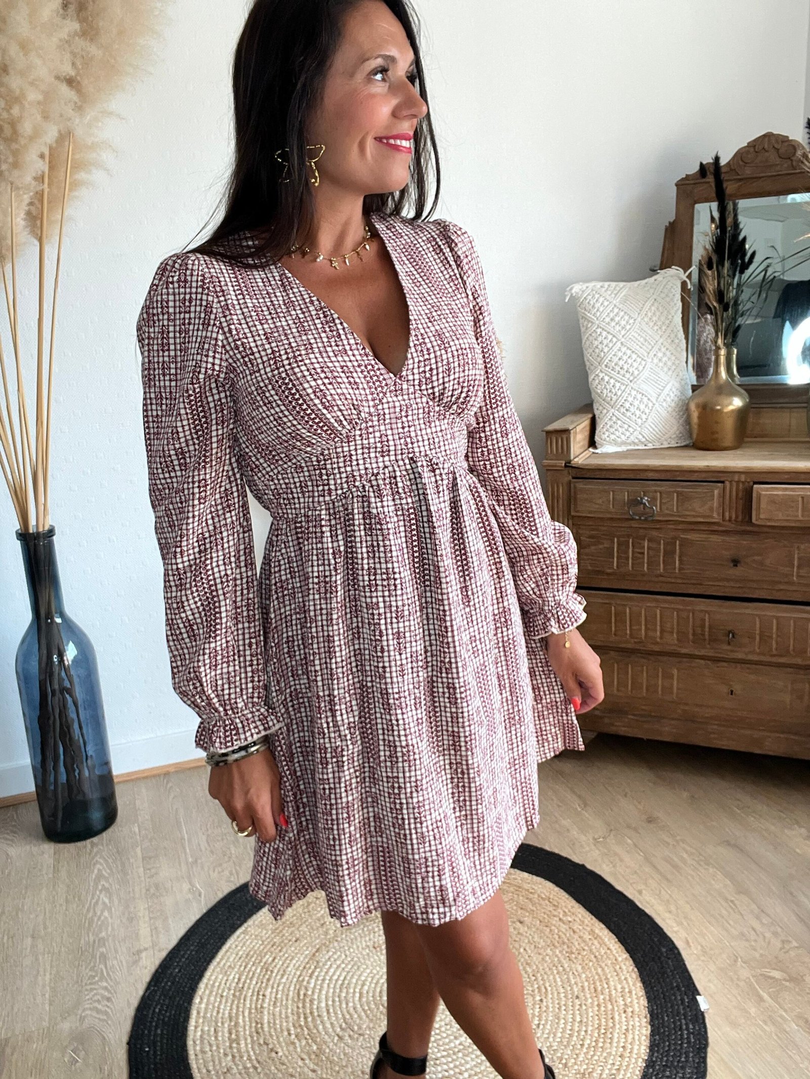 Robe imprimée bordeaux – Modèle Gabrielle