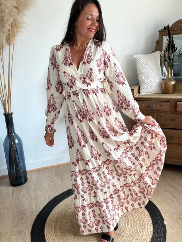 Robe longue imprimée bordeaux – Modèle Esther
