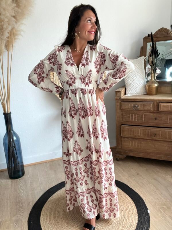 Robe longue imprimée bordeaux – Modèle Esther