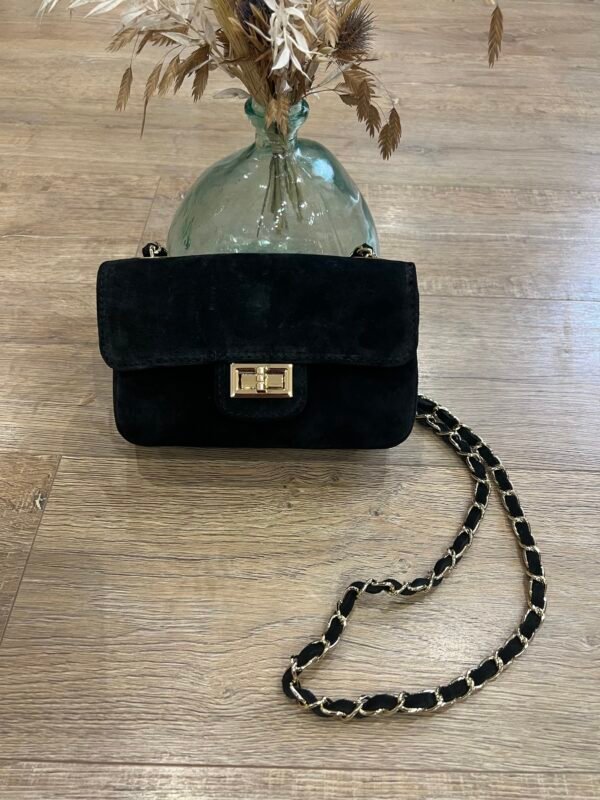 Sac en cuir Suédine noir  – Modèle Carolina