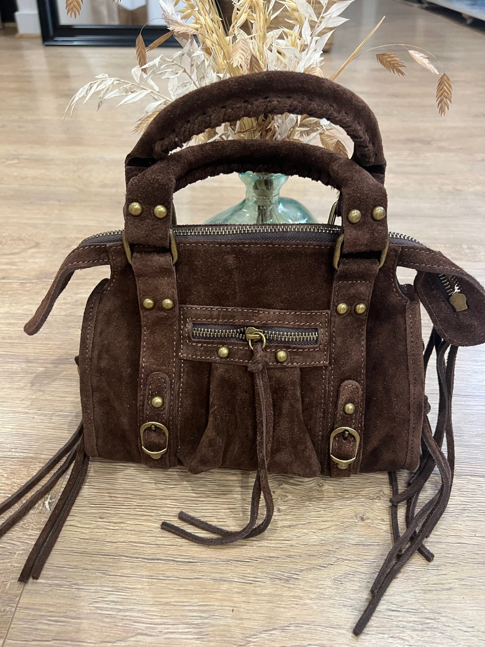 Sac en cuir Suédine choco – Modèle Capucine
