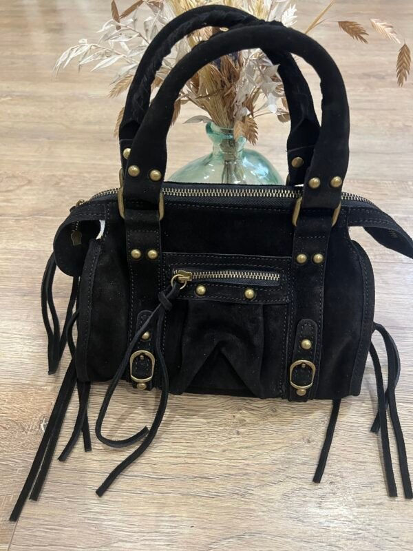 Sac en cuir Suédine noir – Modèle Capucine