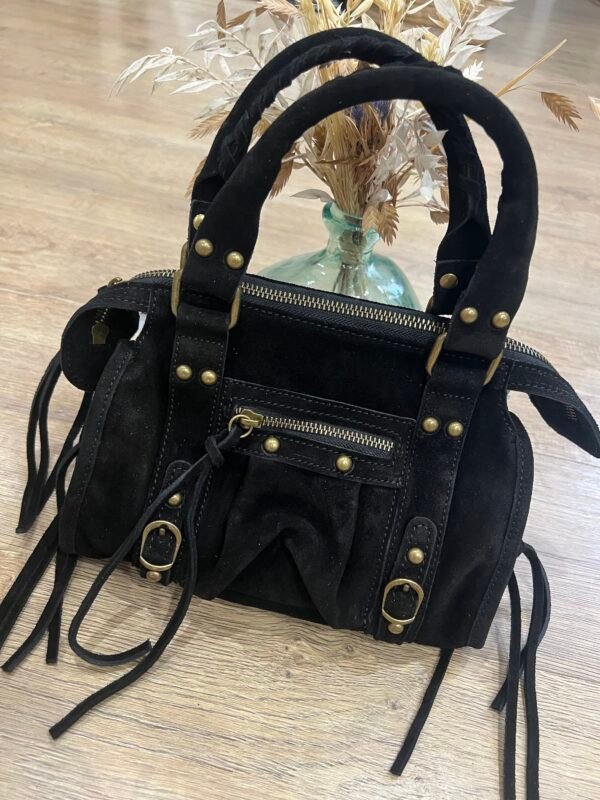 Sac en cuir Suédine noir – Modèle Capucine