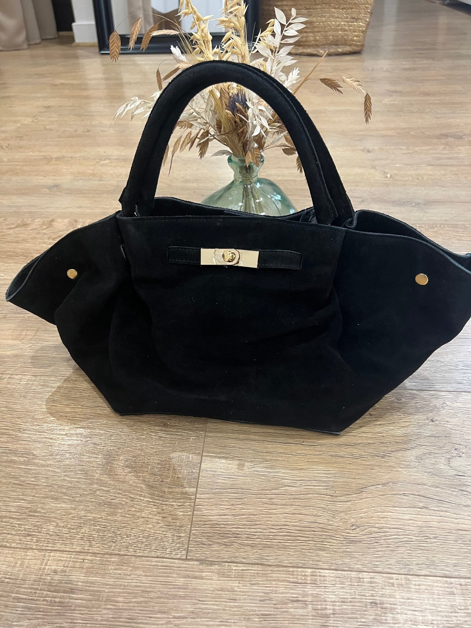 Sac en cuir Suédine noir – Modèle Lena