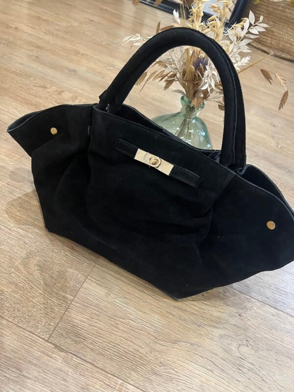 Sac en cuir Suédine noir – Modèle Lena