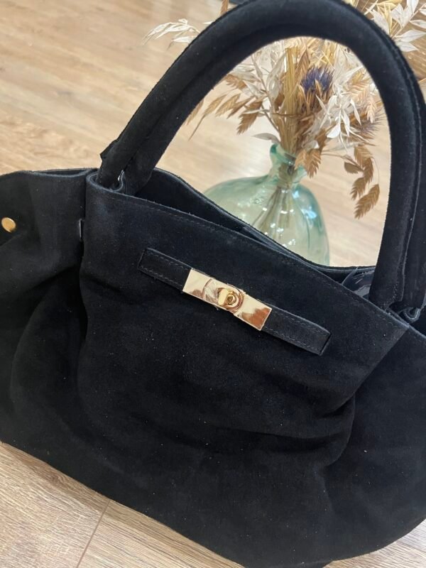 Sac en cuir Suédine noir – Modèle Lena