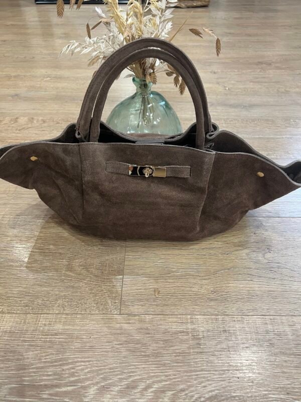 Sac en cuir Suédine taupe  – Modèle Lena