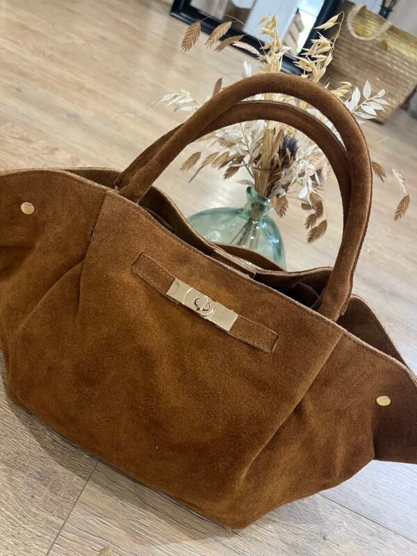 Sac en cuir Suédine camel – Modèle Lena