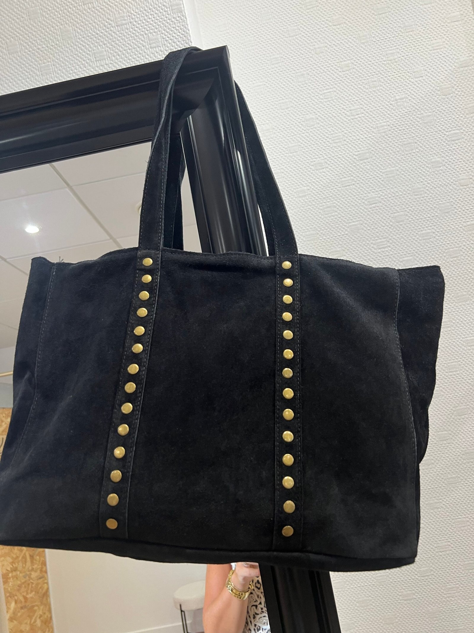 Sac cabas en cuir Suédine noir – Modèle Camille
