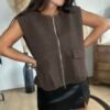 Veste choco sans manches à zip – Modèle Jamie