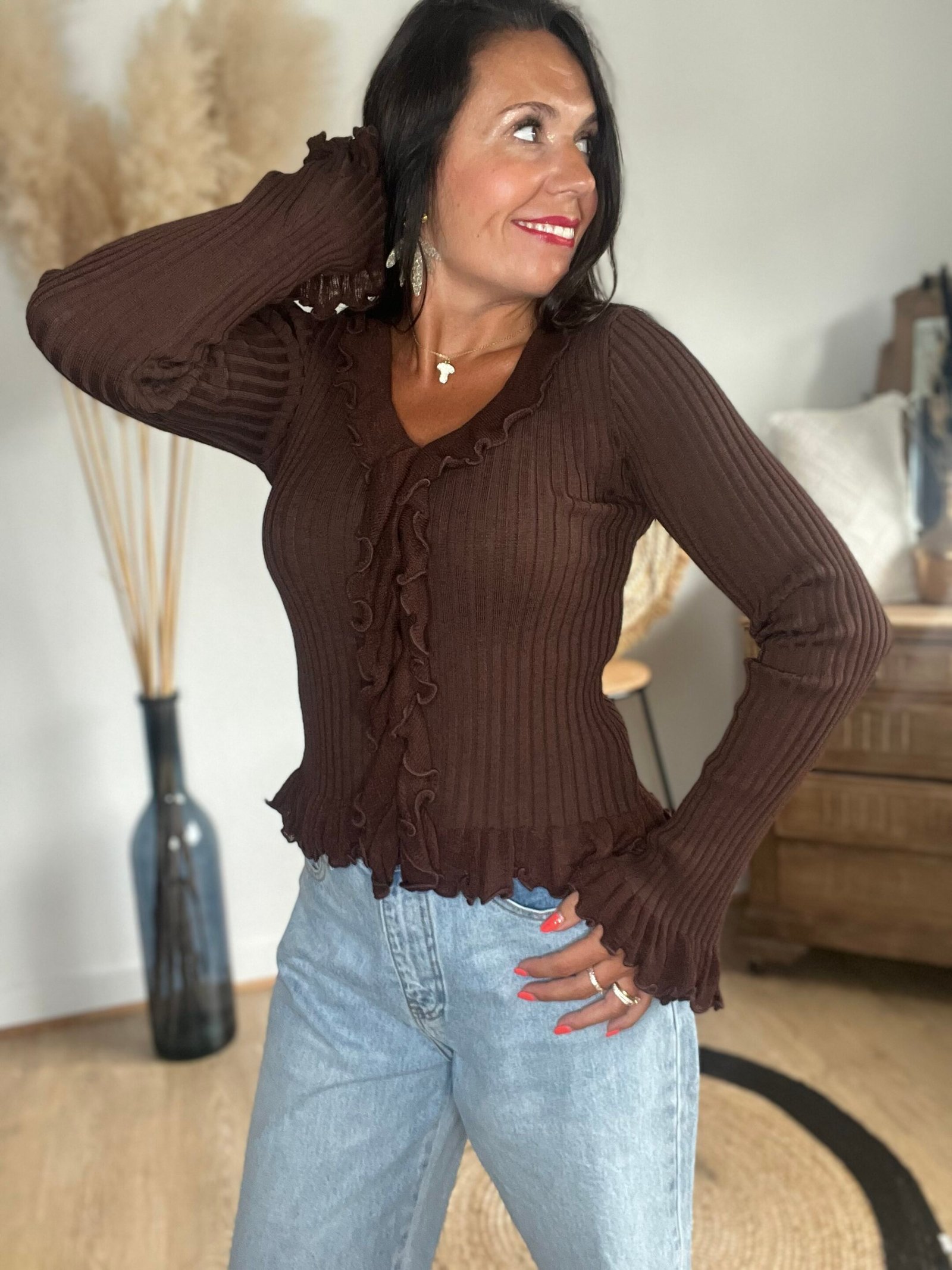 Pull marron côtelé – Modèle Mareva