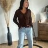 Pull marron côtelé – Modèle Mareva