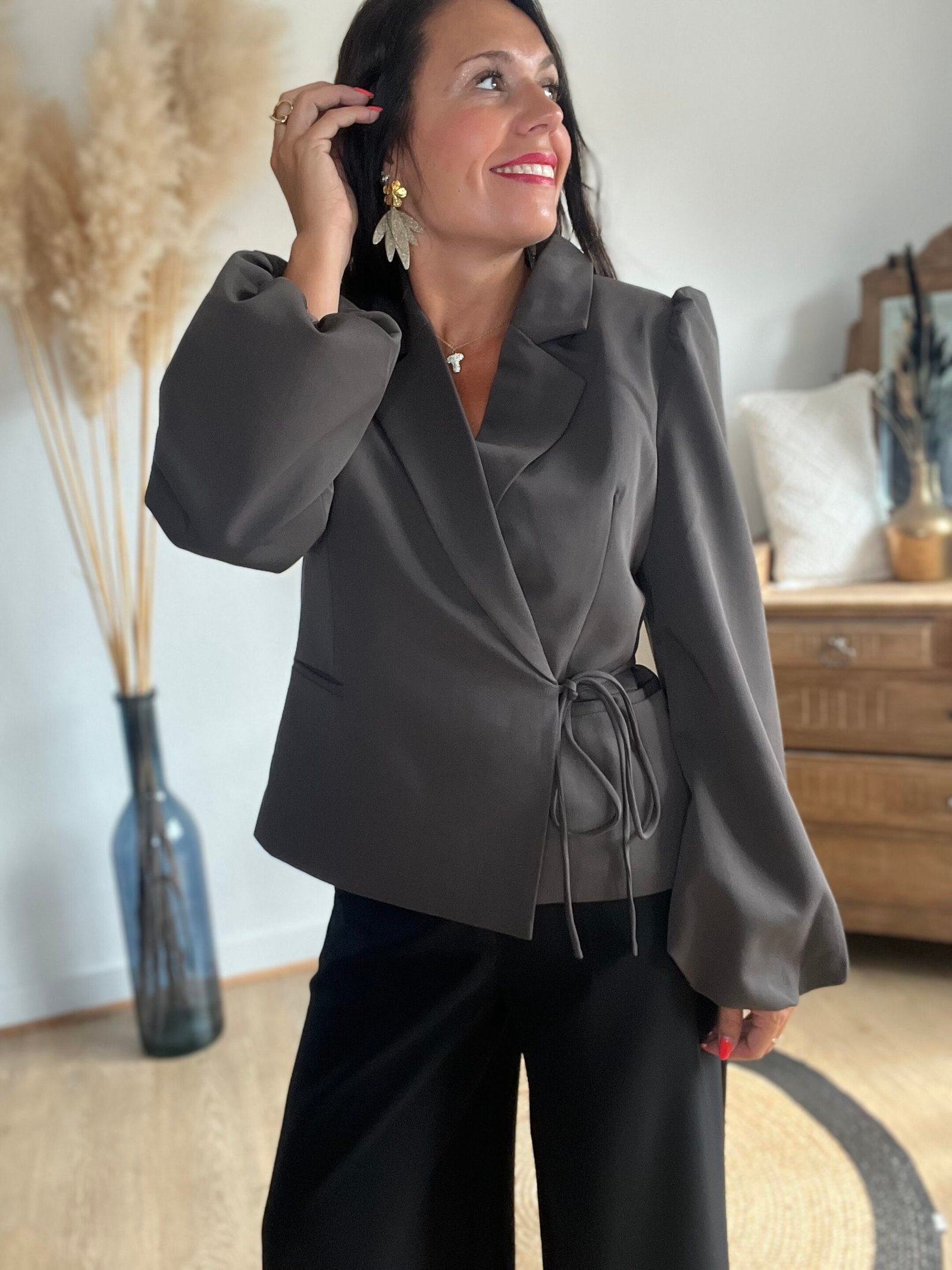 Blazer à lacets chocolat – Modèle Lou