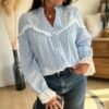 Chemise rayé avec broderie anglaise – Modèle Amandine