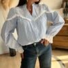 Chemise rayé avec broderie anglaise – Modèle Amandine
