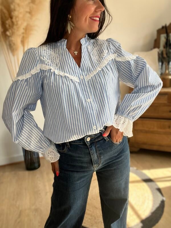 Chemise rayé avec broderie anglaise – Modèle Amandine