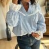 Chemise rayé avec broderie anglaise – Modèle Amandine
