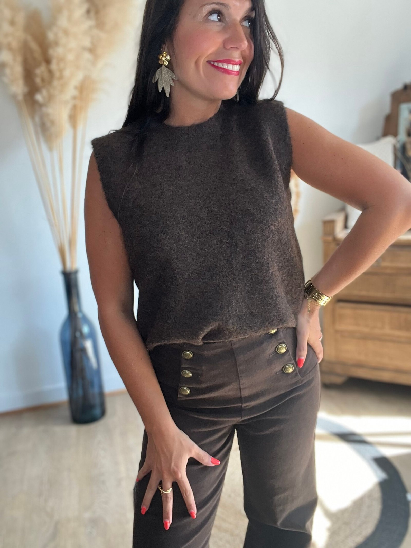 Pull sans manches marron – Modele Isa
