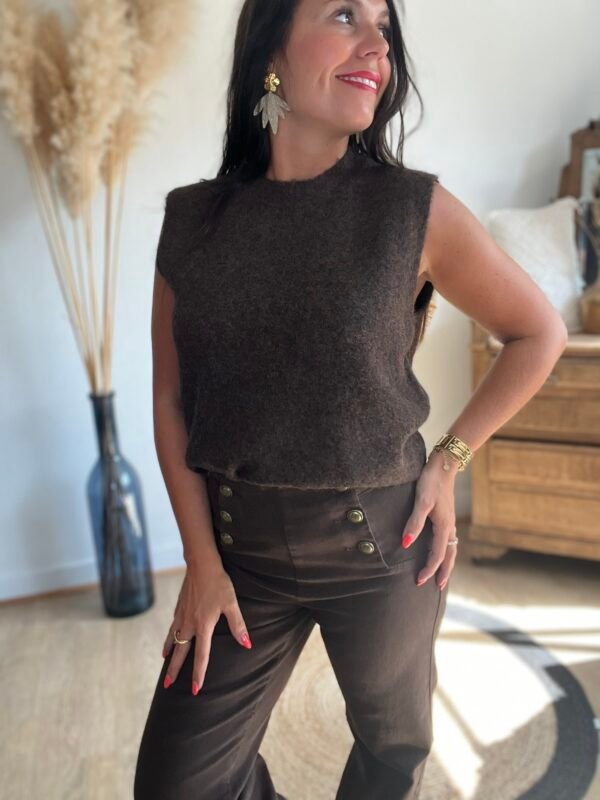 Pull sans manches marron – Modele Isa