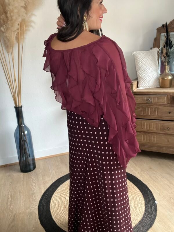 Blouse voilage bordeaux à volants  – Modèle Suzon