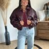 Veste en similicuir bordeaux - Modèle Taylor