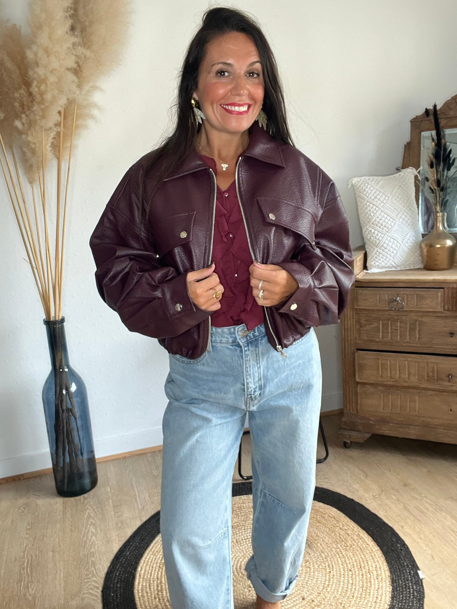 Veste en similicuir bordeaux - Modèle Taylor