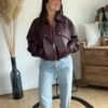 Veste en similicuir bordeaux - Modèle Taylor
