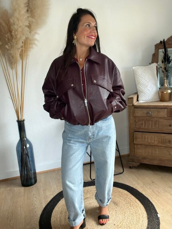 Veste en similicuir bordeaux - Modèle Taylor