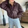 Veste en similicuir bordeaux - Modèle Taylor
