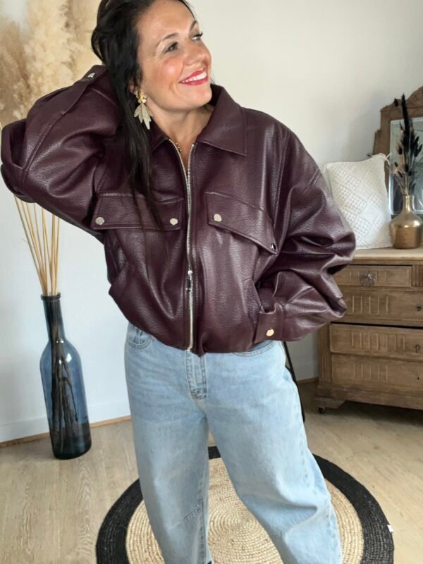 Veste en similicuir bordeaux - Modèle Taylor