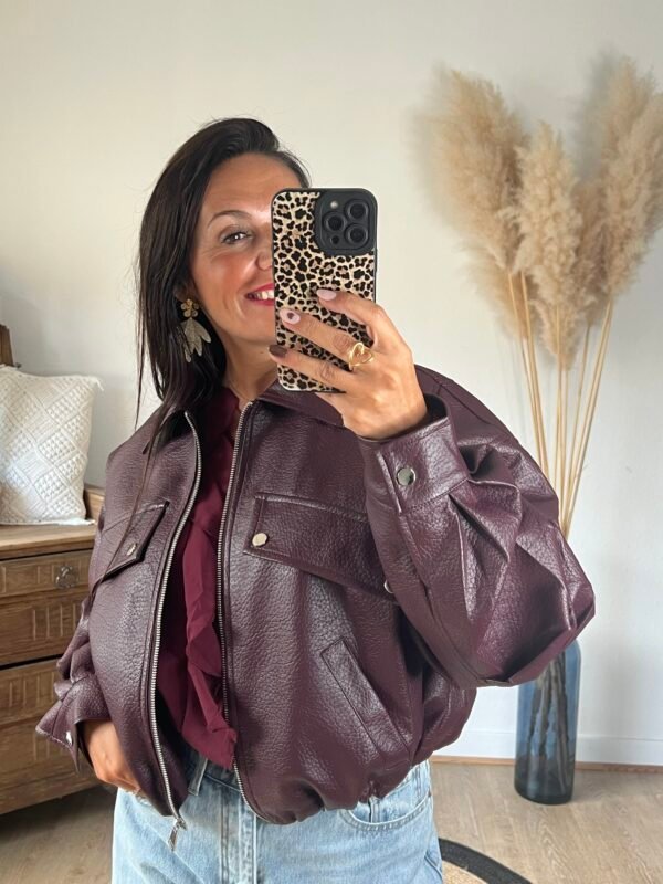 Veste en similicuir bordeaux - Modèle Taylor