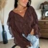Blouse voilage chocolat à volants  – Modèle Suzon