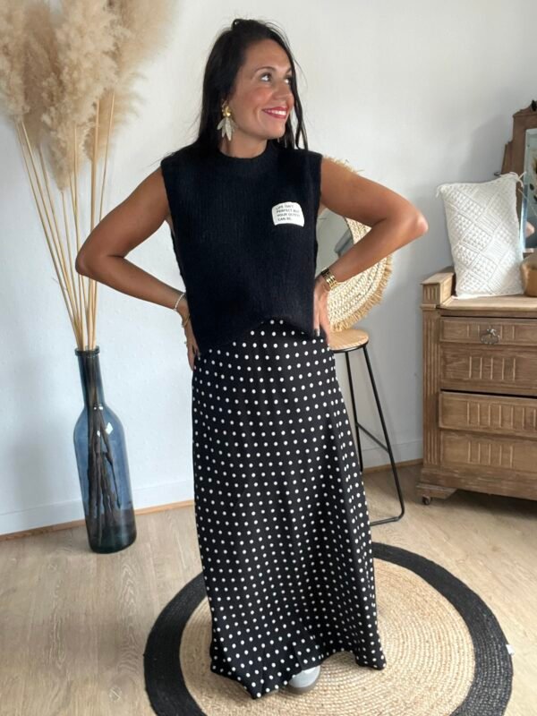 Jupe longue noir à pois  - Modèle Suzie
