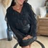 Blouse voilage noir à volants  – Modèle Suzon