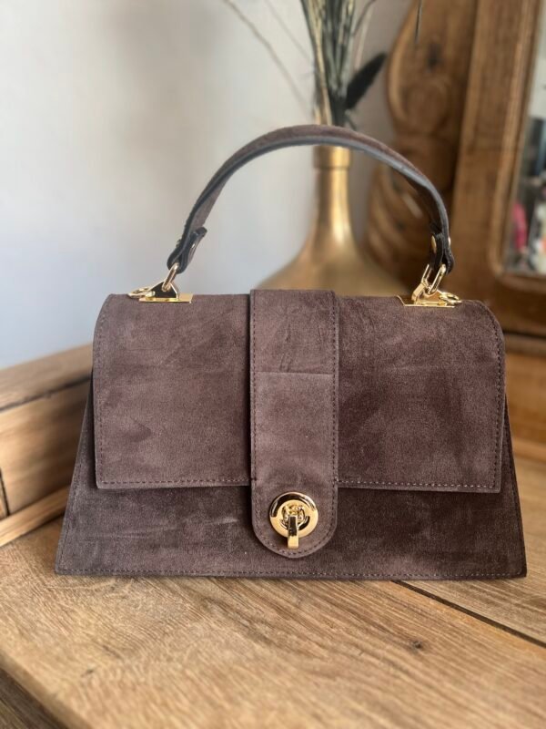 Sac cuir suédine chocolat – Modèle Ava