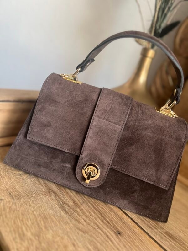 Sac cuir suédine chocolat – Modèle Ava