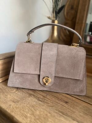Sac cuir suédine taupe – Modèle Ava