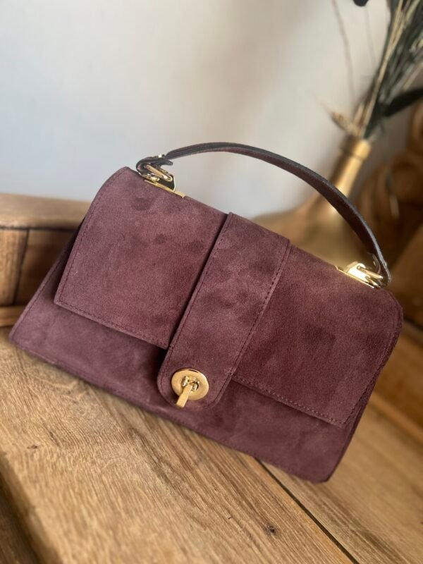 Sac cuir suédine bordeaux/prune – Modèle Ava