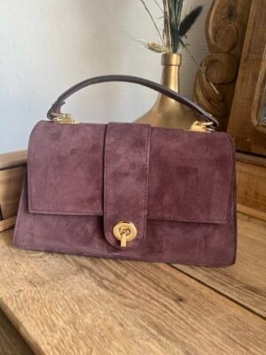 Sac cuir suédine bordeaux/prune – Modèle Ava