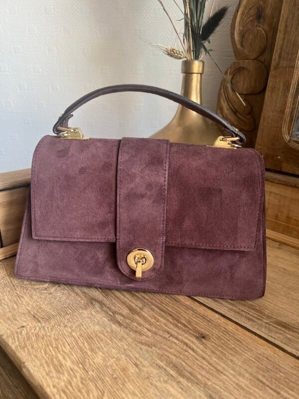 Sac cuir suédine bordeaux/prune – Modèle Ava