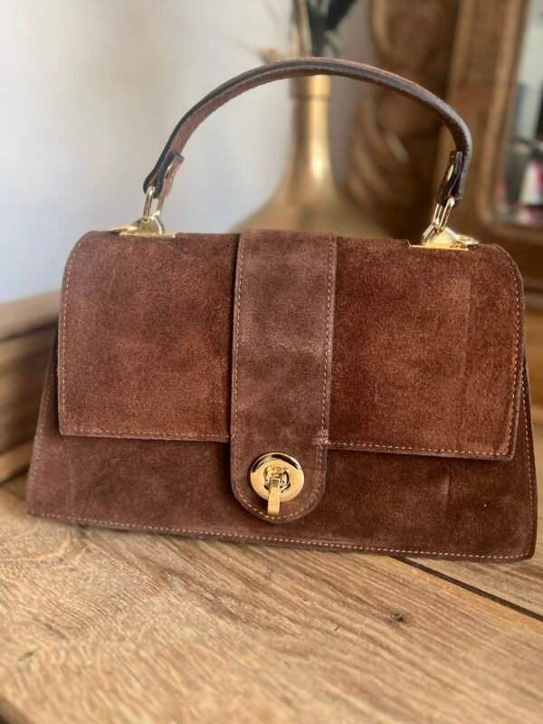 Sac cuir suédine camel   – Modèle Ava