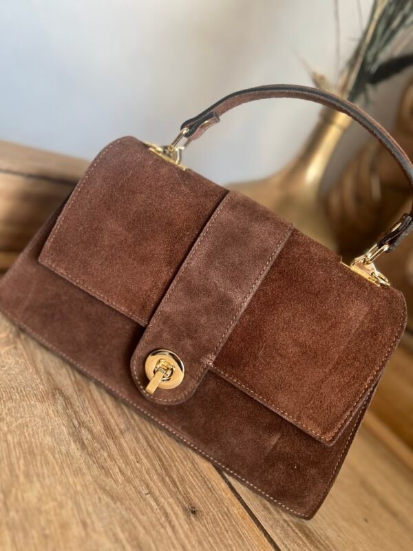Sac cuir suédine camel   – Modèle Ava