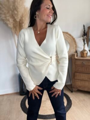 Pull beige cache cœur – Modèle Sandrina