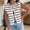 Gilet boléro rayé bordeaux – Modèle Andrea
